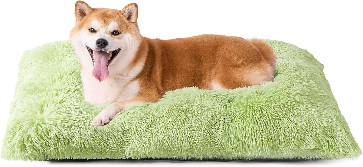 EHEYCIGA Fluffy Dog Crate Bed for Large Dogs, Plush Faux Fur Pad, Green