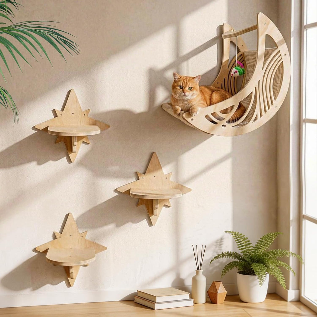 Moon & Star Cat Wall Shelves, Cat Wall Furniture for Indoor Cats