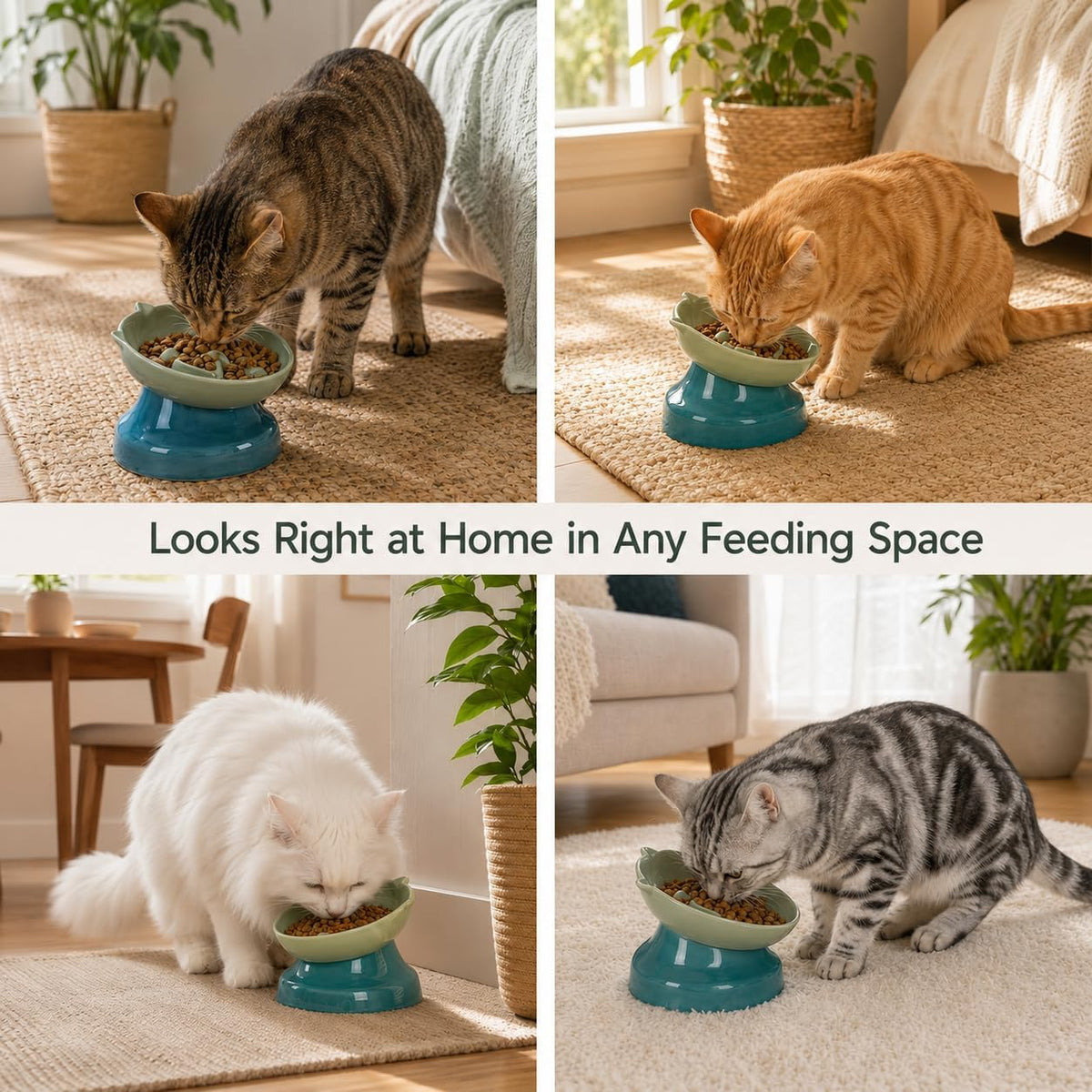 Ceramic Slow Feeder Cat Bowl, 15-Degree Tilted Non-Slip