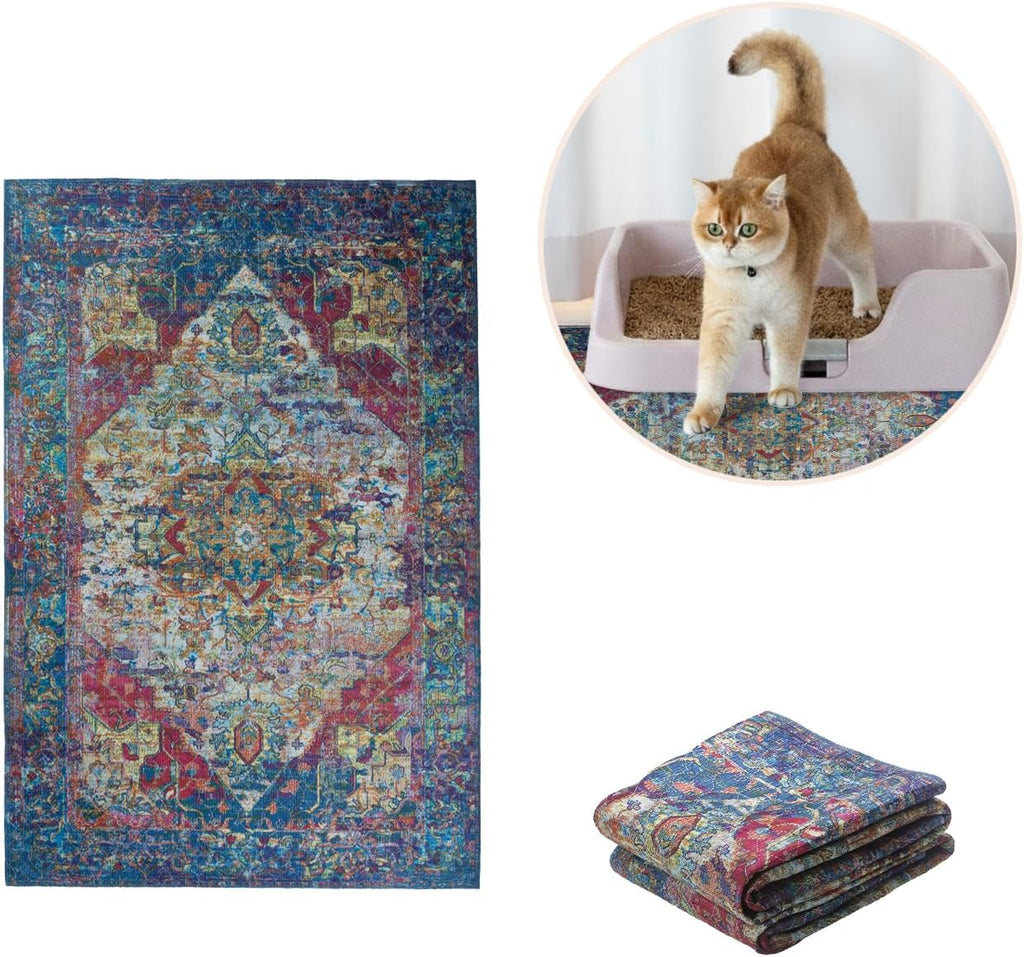 Lovewag Cat Litter Mat, Litter Box Mat, Bohemian Jewel, 16x24, 2 Pack | Washable litter mat cover, kitty litter mat & cat mat for litter box, litter trapping mat, prevents tracking, multi-cat