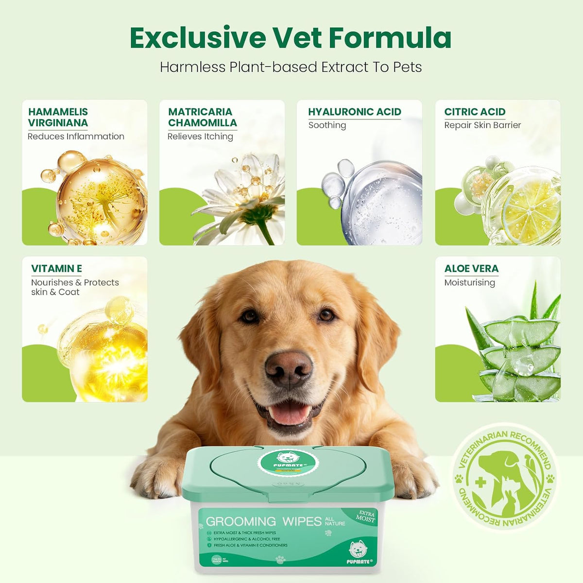 Pet Wipes for Dogs & Cats, Extra Moist & Thick Grooming Puppy Wipes with 100 Fresh Counts, Aloe Vera/Nature 