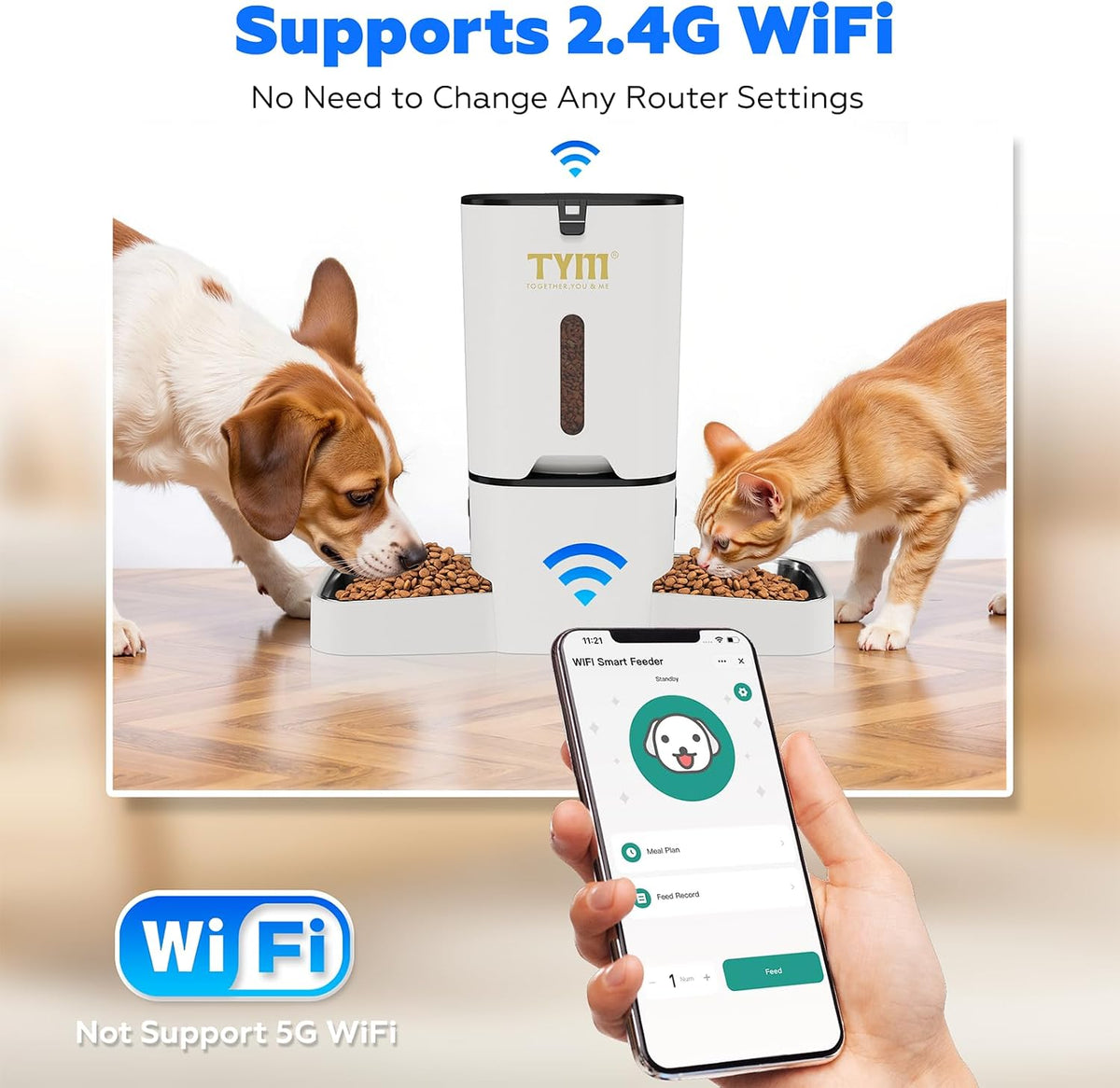 Dual Automatic Cat Feeder 7L WiFi Dry Food Dispenser for 2 Cats Muti Pets
