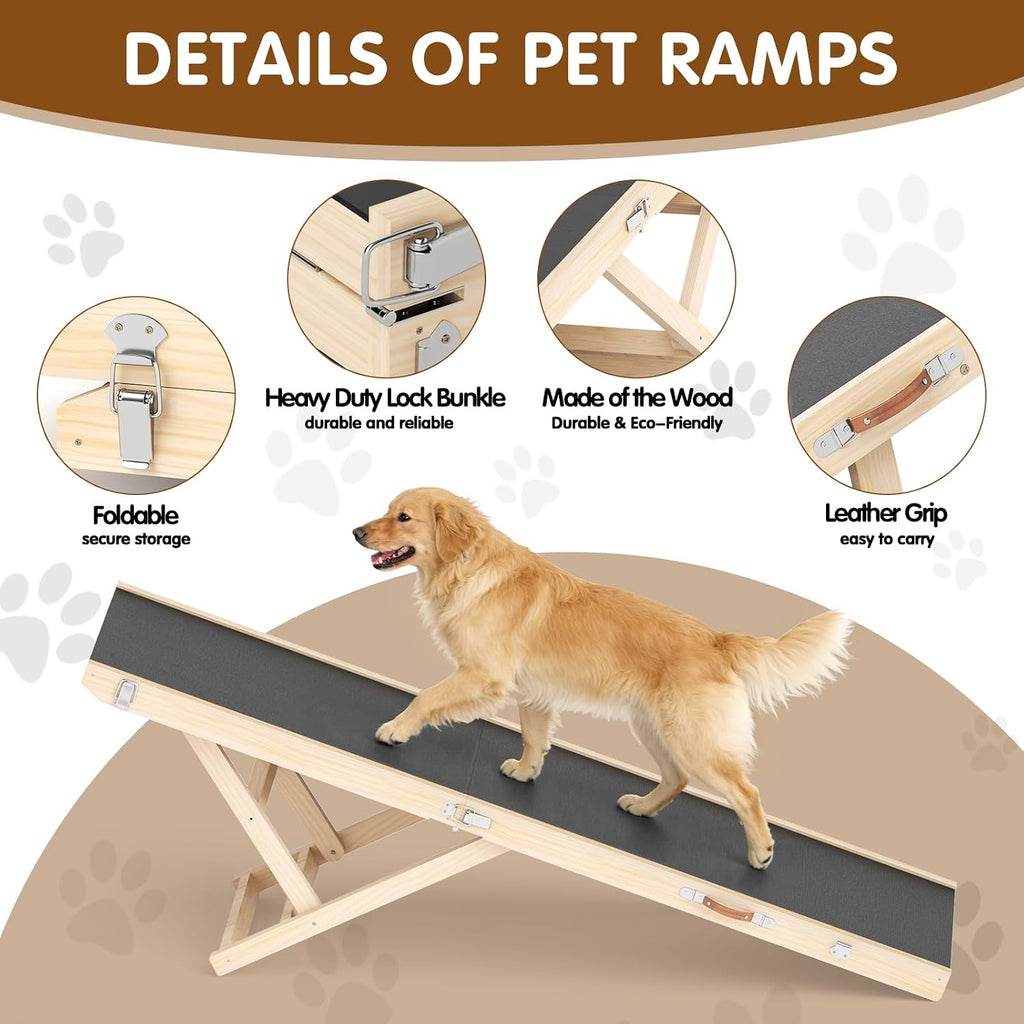 Foldable Dog Ramp for High Beds & SUVs, 63 Inch with High-Traction Mat. Adjustable Height (19.7"-31.5") for Medium, Large & XL Dogs - Portable Pet Stairs Alternative
