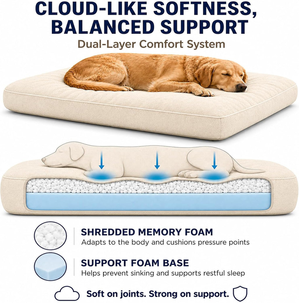 Orthopedic Dog Beds Large Sized Dog, Crate Bed with Sponge and Memory Foam with Removable Washable Cover, Ultra Soft Surface & Non-Slip Bottom-35 x23