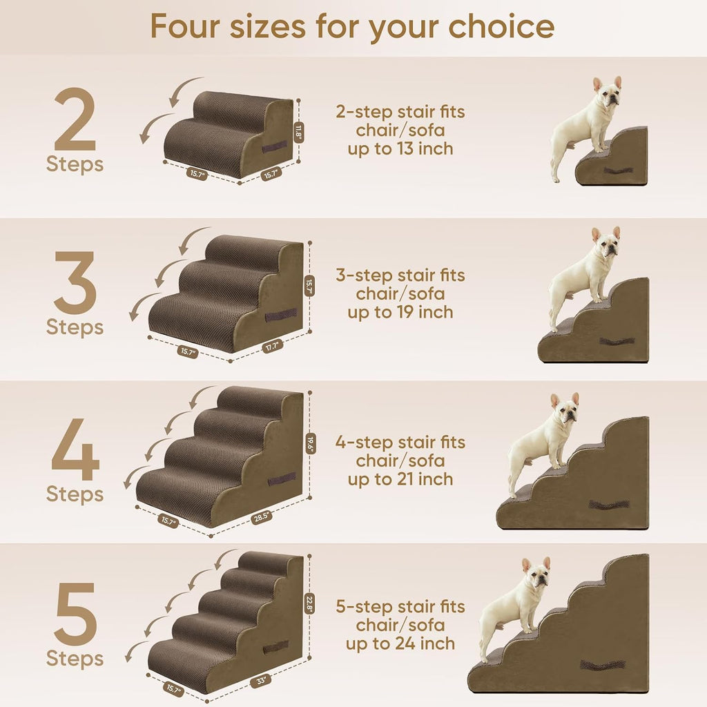PAWSCRAT 4-Step Pet Stairs for High Beds & Sofas, 19.6''H Dog Stairs, Brown