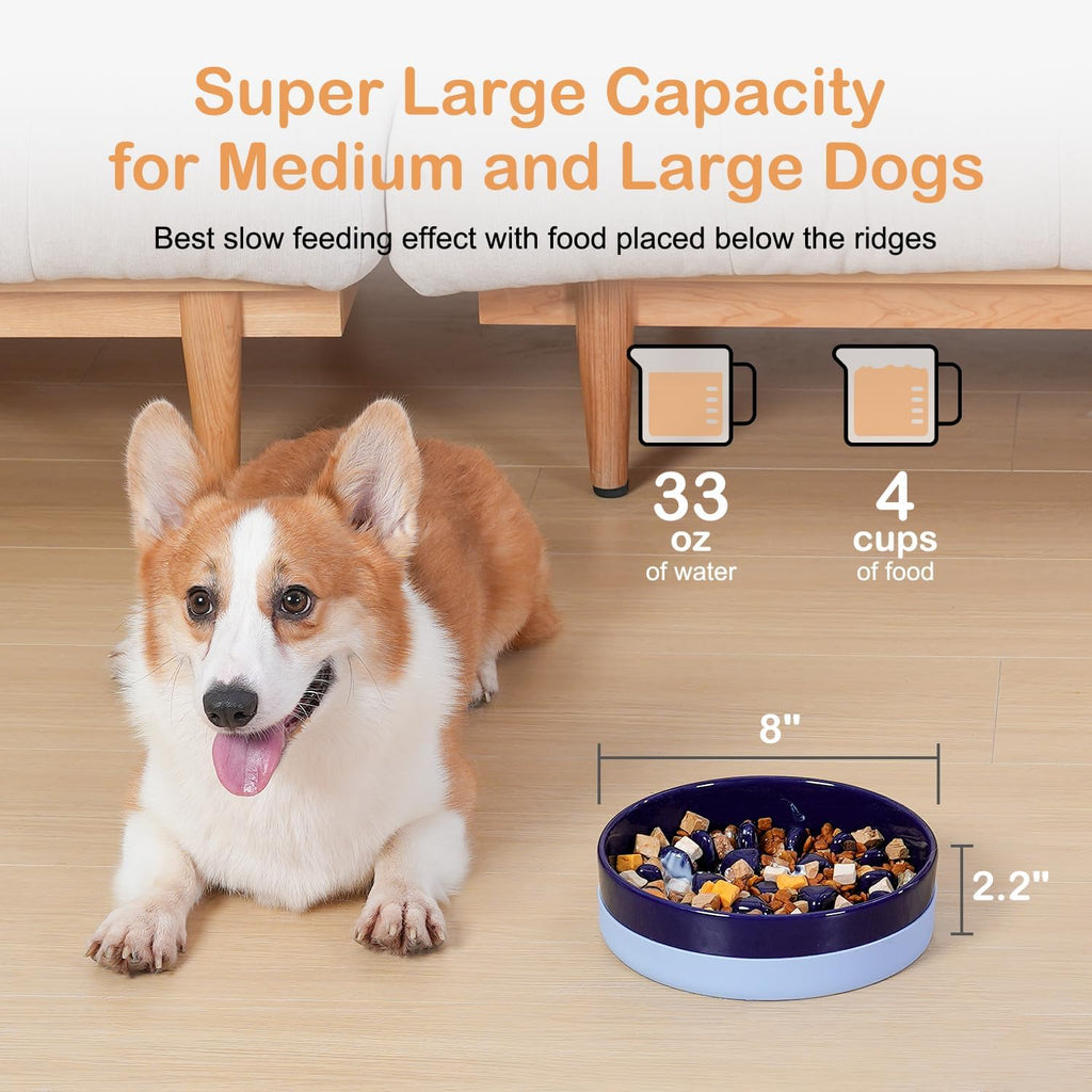 Sted Ceramic Slow Feeder Dog Bowls with Silicone Base