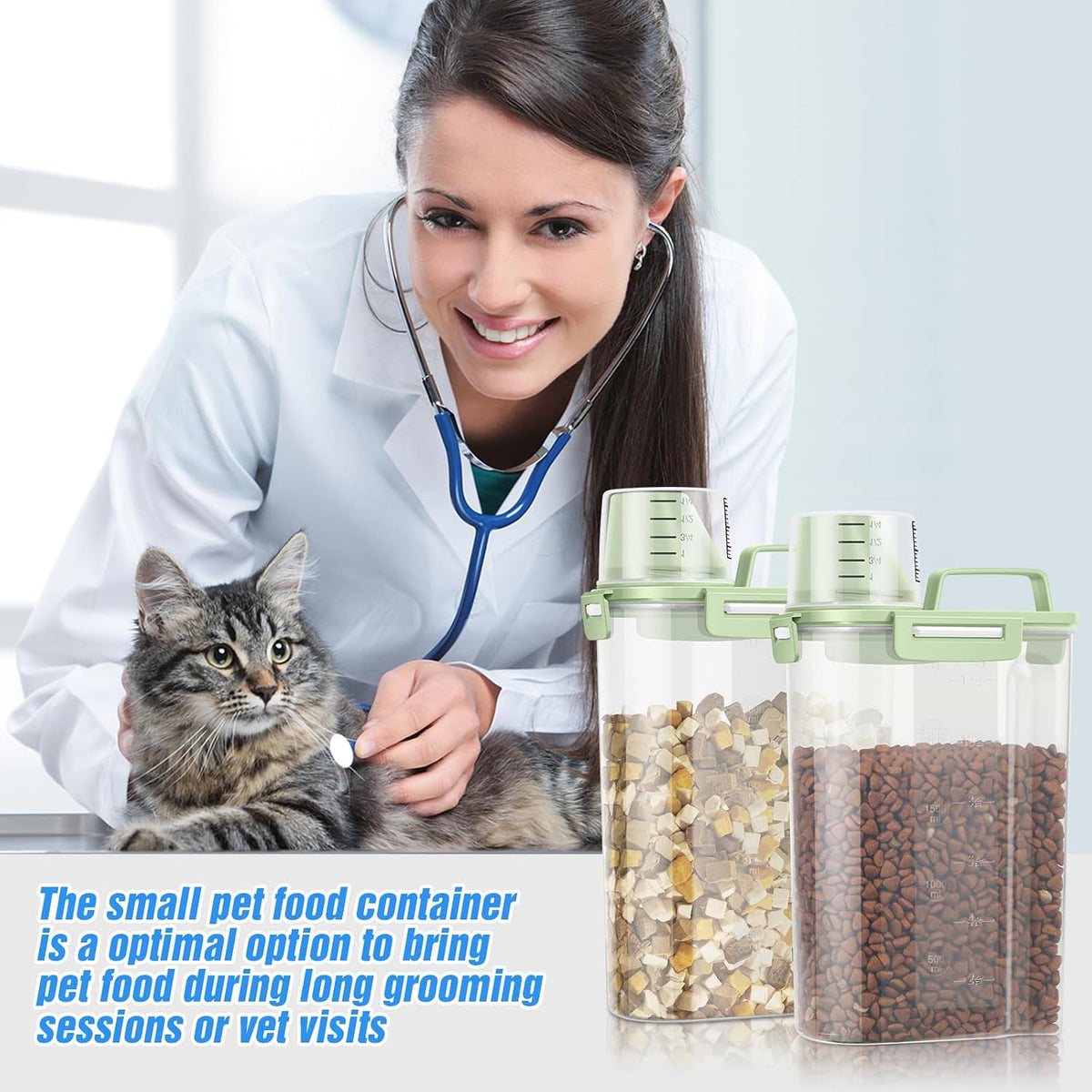 TBMax Small Dog Cat Food Storage Containers 2 Pack, Travel-Friendly Pet Food Container with Spout & Measuring Cup, Kid-Friendly Pet Feeding Dispenser, Portable Dog Treat Bird Seed Container