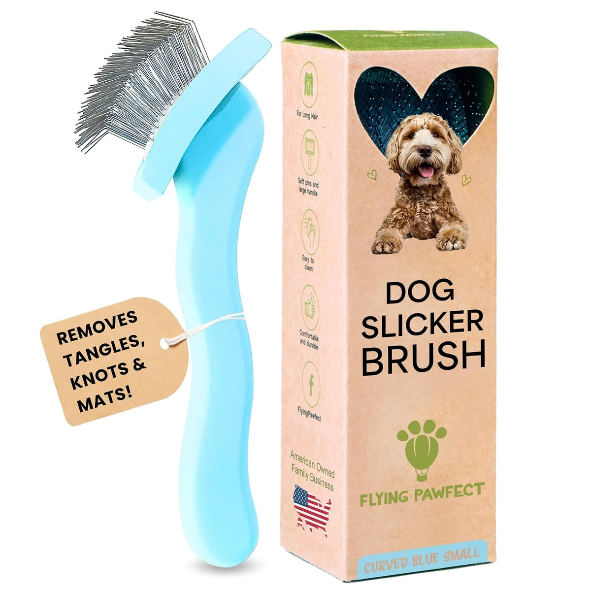 Pet Slicker Brush With Soft Massage Grooming Stainless Steel Pins - For Dematting, Shedding Fur, and Undercoat - Ideal Gift for Professional Pet Groomers - Long Slicker Brush