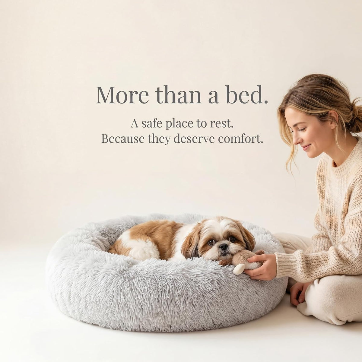 nononfish Comfortable Donut Dog Bed for Small Dogs,Plush Pet Bed