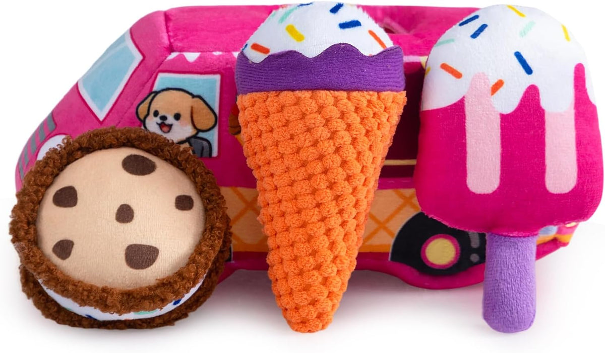 Hollypet Squeaky Hide and Seek Dog Toys for Small and Medium, Ice Cream | Interactive Plush Stuffed Dog Squeak Toys for Small Medium Sized Dogs and Non-Aggressive Chewers, Puppy Teeth Clean Chew Toys