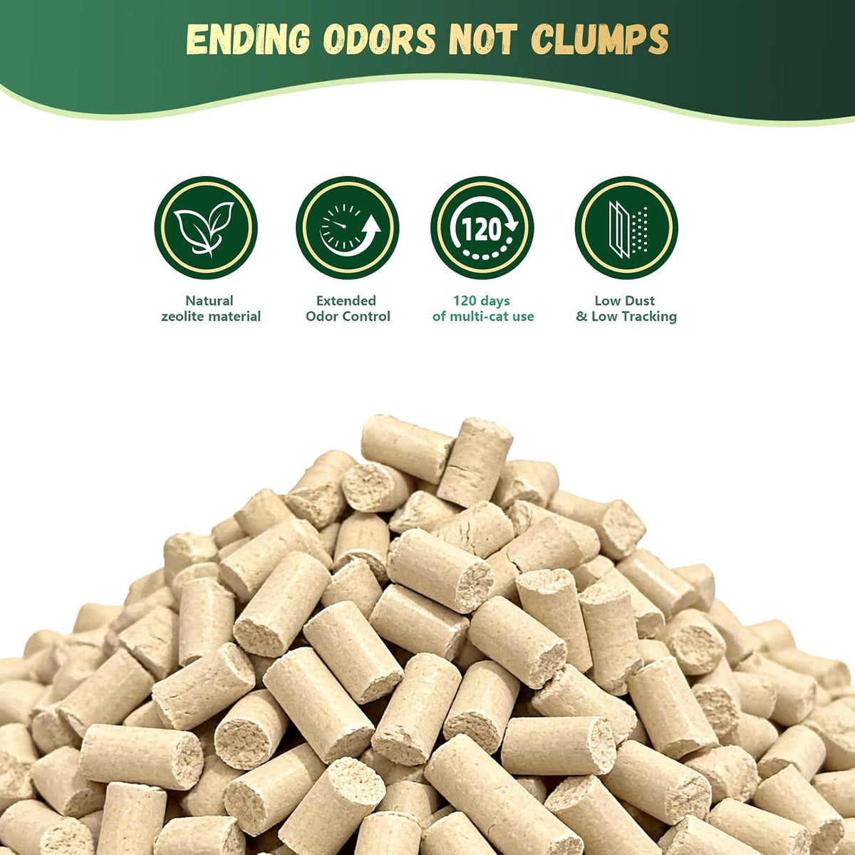 IMMCUTE Zeolite Litter Pellets, 18lb Bag Lasts 120 Days, Odor Control Cat Litter Pellets with Extra 10 Ct Pee Pads, Non Clumping Cat Litter, Low-Tracking, Unscented