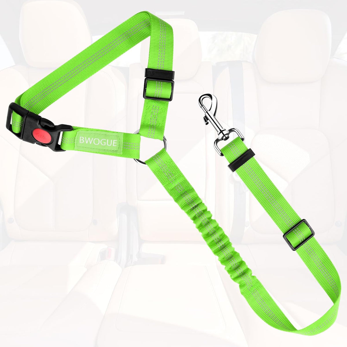 BWOGUE Dog Seat Belt for Car, Reflective Headrest Restraint Bungee Lead