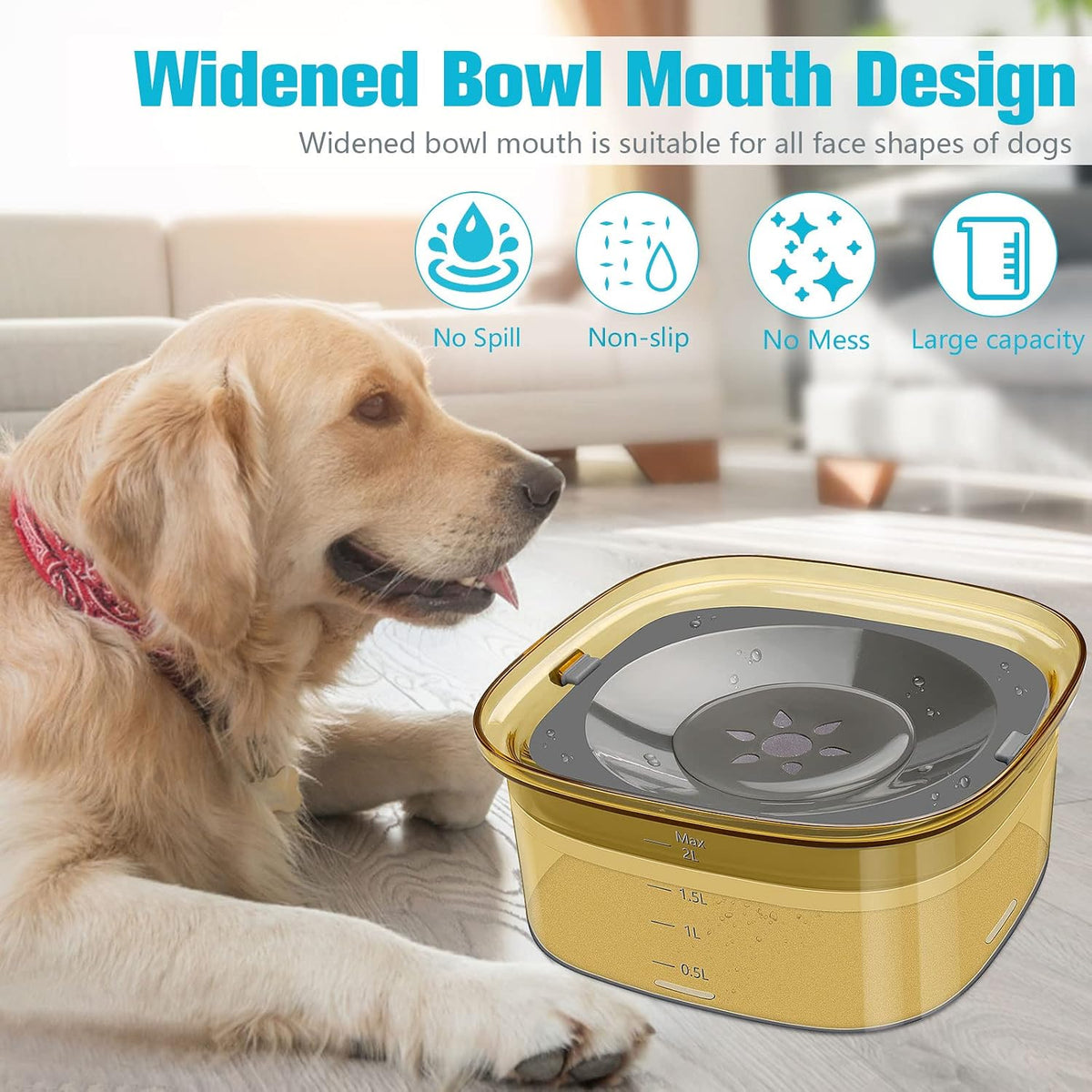 UPSKY 70oz Dog Water Bowl, No Spill Slow Drinking Feeder for Messy Drinker | Large Capacity, Spill Proof, Prevent Pet Prevents Choking, Anti-Slip, Visible Water Level, Suitable for Travel and Car Trips