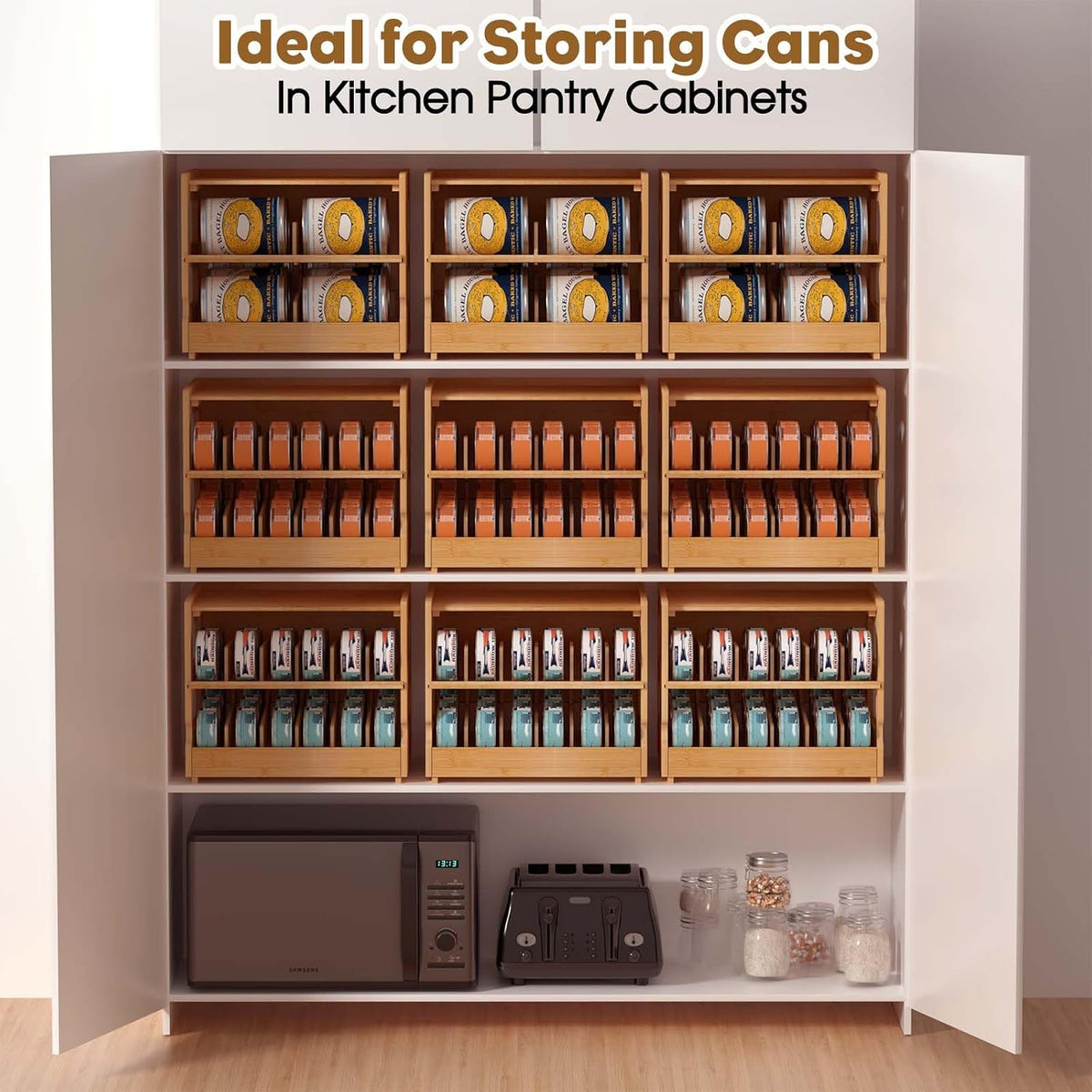 Stackable Bamboo Cat Food Can Organizer, Cat Canned Food Organizer Storage