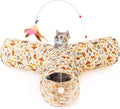 Tempcore Cat Tunnel, 3-Way Collapsible Toy, Large Size Beige Deer | Large Size 3-Way Cat Tunnel Provides More Room for Cats to Run, Hide and Chase, with Peek Holes, Hanging Ball and Teaser Wand