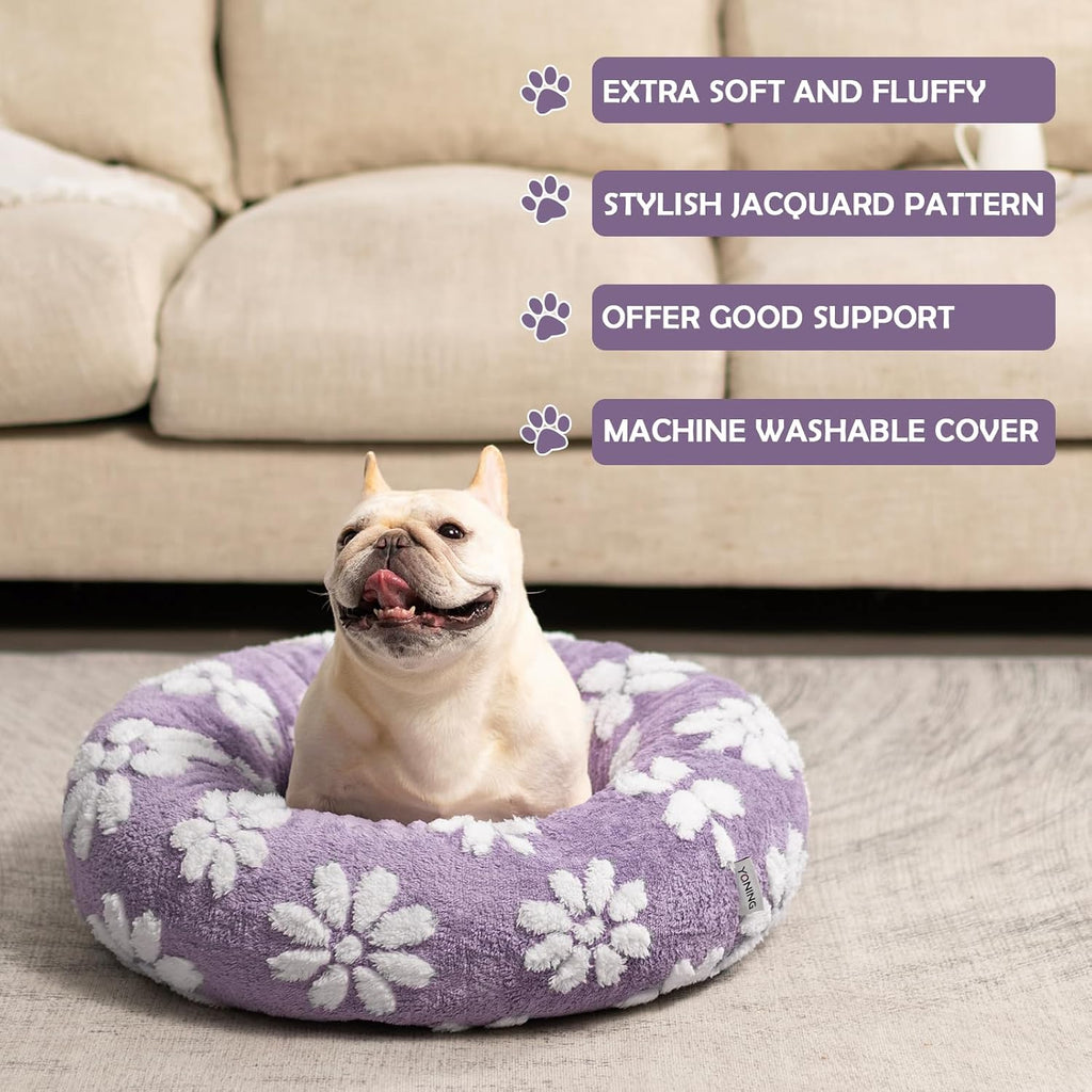 Round Cat Beds for Indoor Cats, Small Donut Dog Beds, Purple, 20"