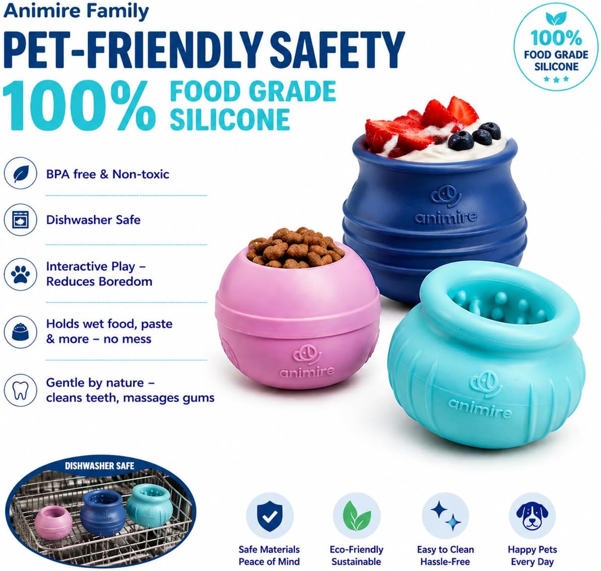 Wobbly Dog Enrichment Lick Toy, Stuffable Frozen Lick Bowl to Keep Dogs Busy, Long-Lasting Interactive Treat Dispensing Dog Toy, Silicone Fetch Catch Chew Toy(Teal,L)