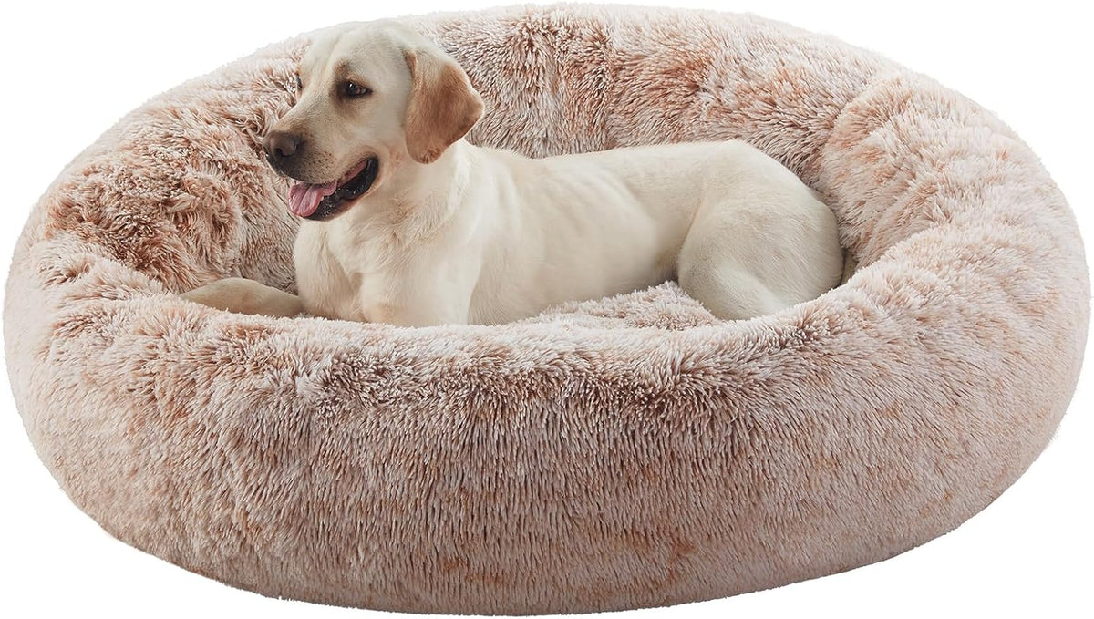 45 in Faux Fur Fluffy Donut Dog Bed for Extra Large Dogs,Brown