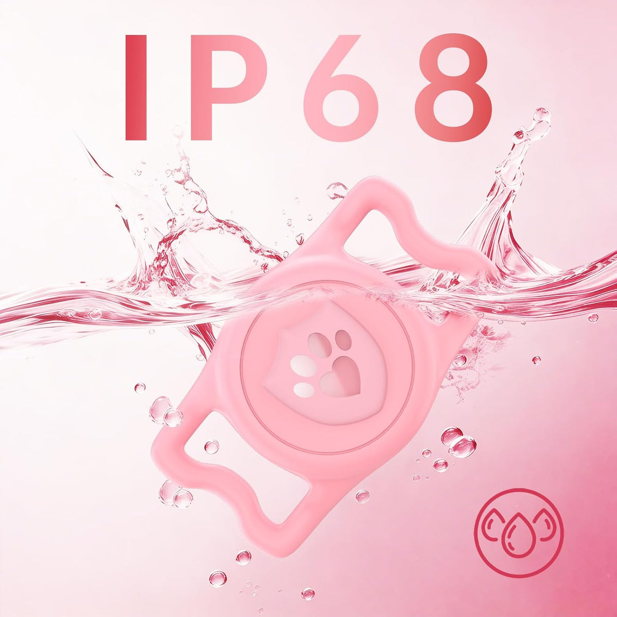IP68 Waterproof AirTag Holder for Dog Collar, Silicone, Pink