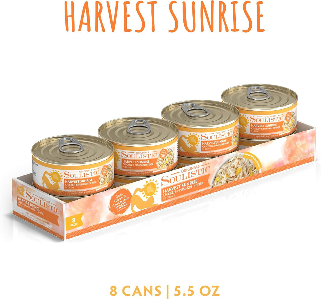 Soulistic Originals Wet Cat Food, Harvest Sunrise Chicken and Pumpkin Dinner in Gravy, 5.5oz Can, Pack of 8