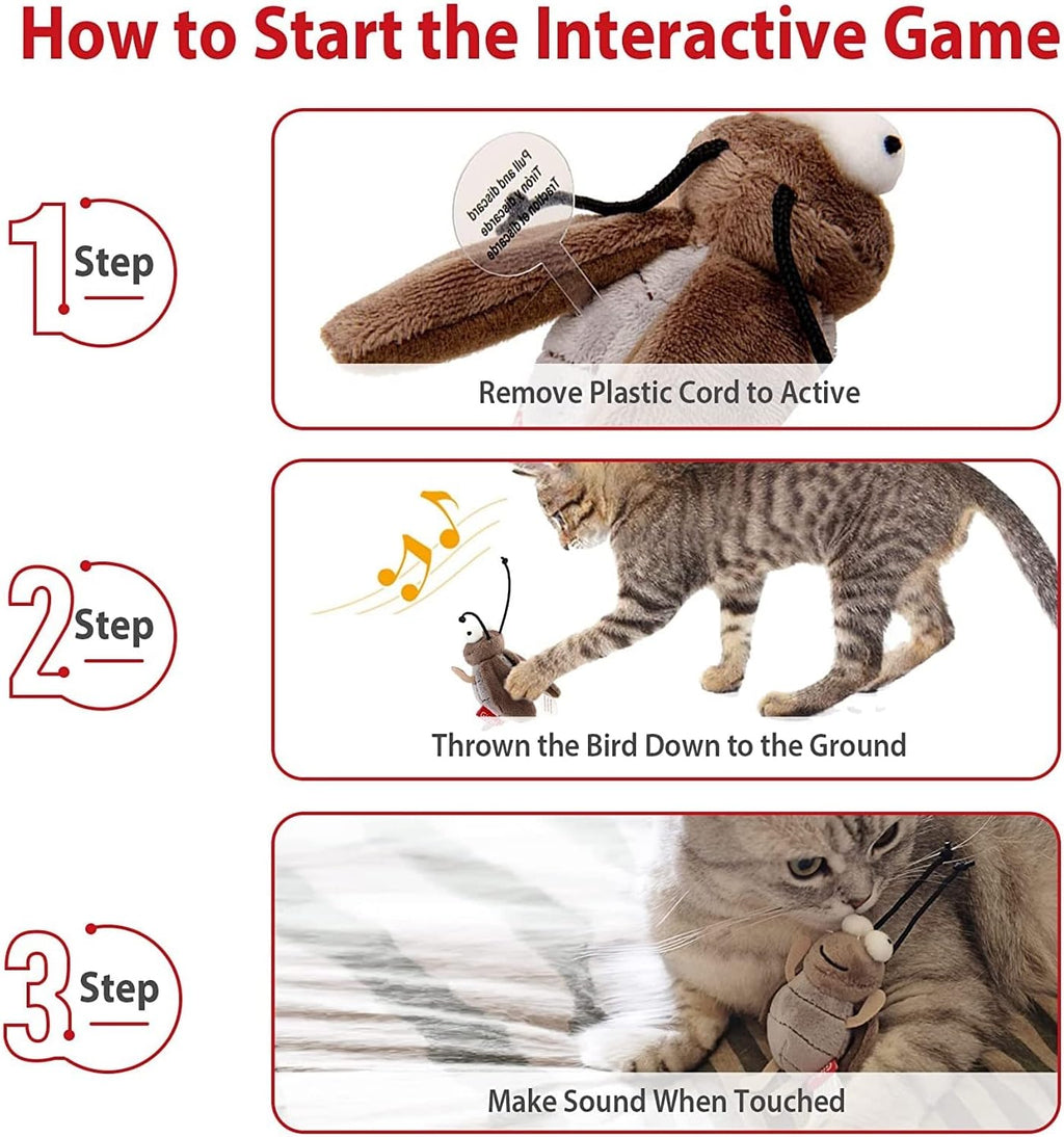 Gigwi Interactive Cricket Cat Toy, Automatic Cricket Squeaky Cat Toys, Play and Squeak Electronic Cricket Toy for Cats Kitten Indoor