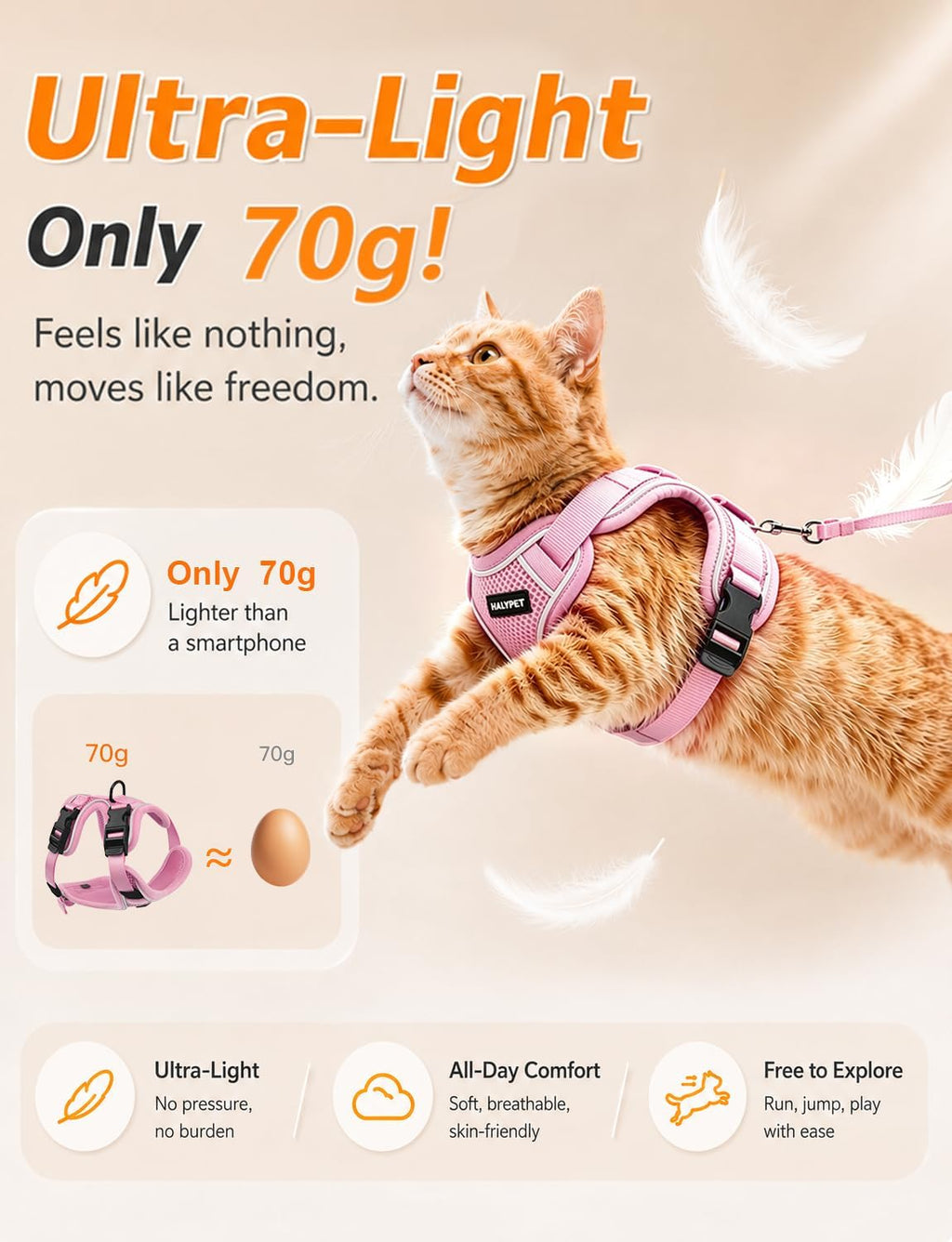 Cat Harness and Leash Set,Escape Proof Kitten Harness,Pink