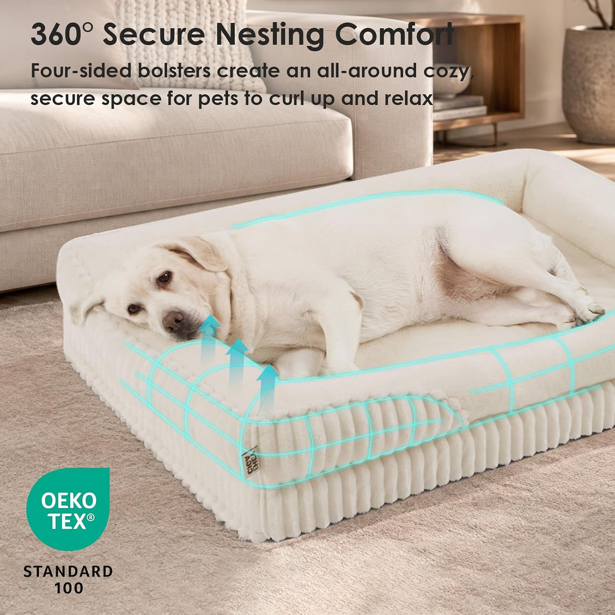 EHEYCIGA Extra Large Orthopedic Dog Bed 41x27 Inch, Cream
