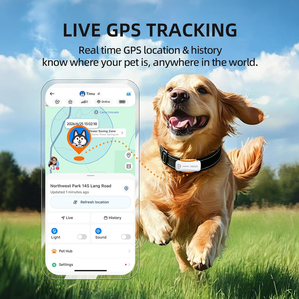 DBDD GPS Dog Trackers, 12-Mo Sub, Real-Time Loc, E-Fence, Health Monitor
