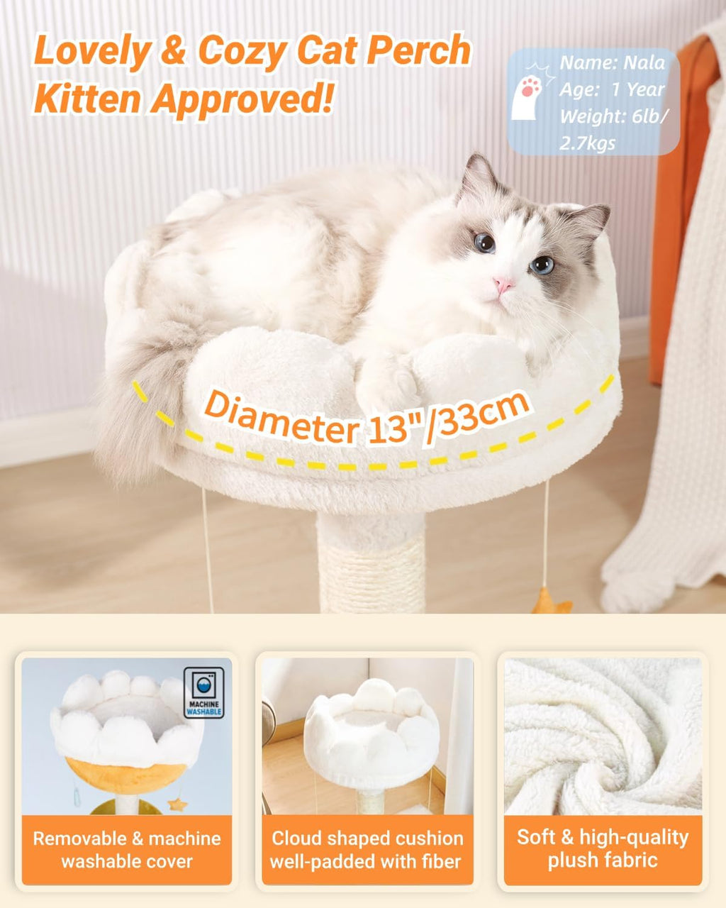 Happi N Pets Cloud Cat Tree, Cat Scratching Post with Soft Bed for Kitten
