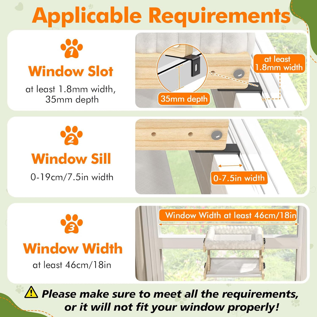 XiaZ Cat Perch for Window Cats Hammock Indoor Bed for Window Adjustable Wooden Frame Bird Watching Sunbathing Space-Saving Double Layer 18 * 16 * 10inch (Small Breeds Recommended)