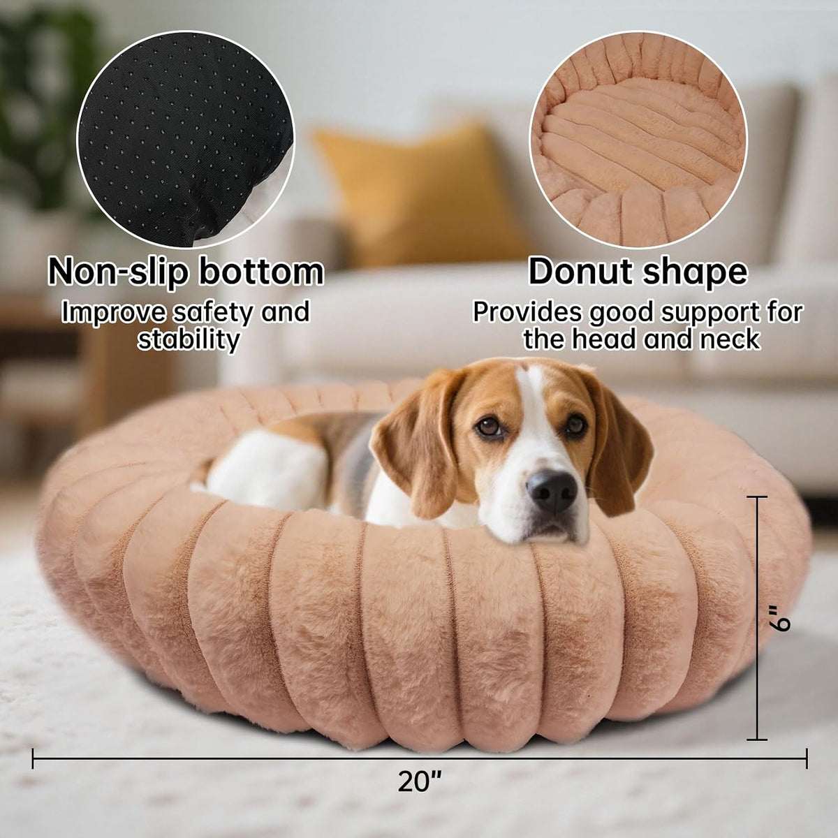 Donut Small Dog Bed Round Calming Kitten & Puppy Bed,20in Brown