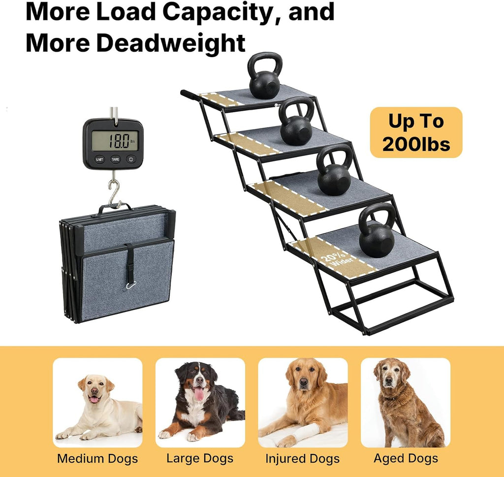 Veehoo Foldable Dog Steps for Car SUV, Large Dogs Car Stairs Extra Wide 20"