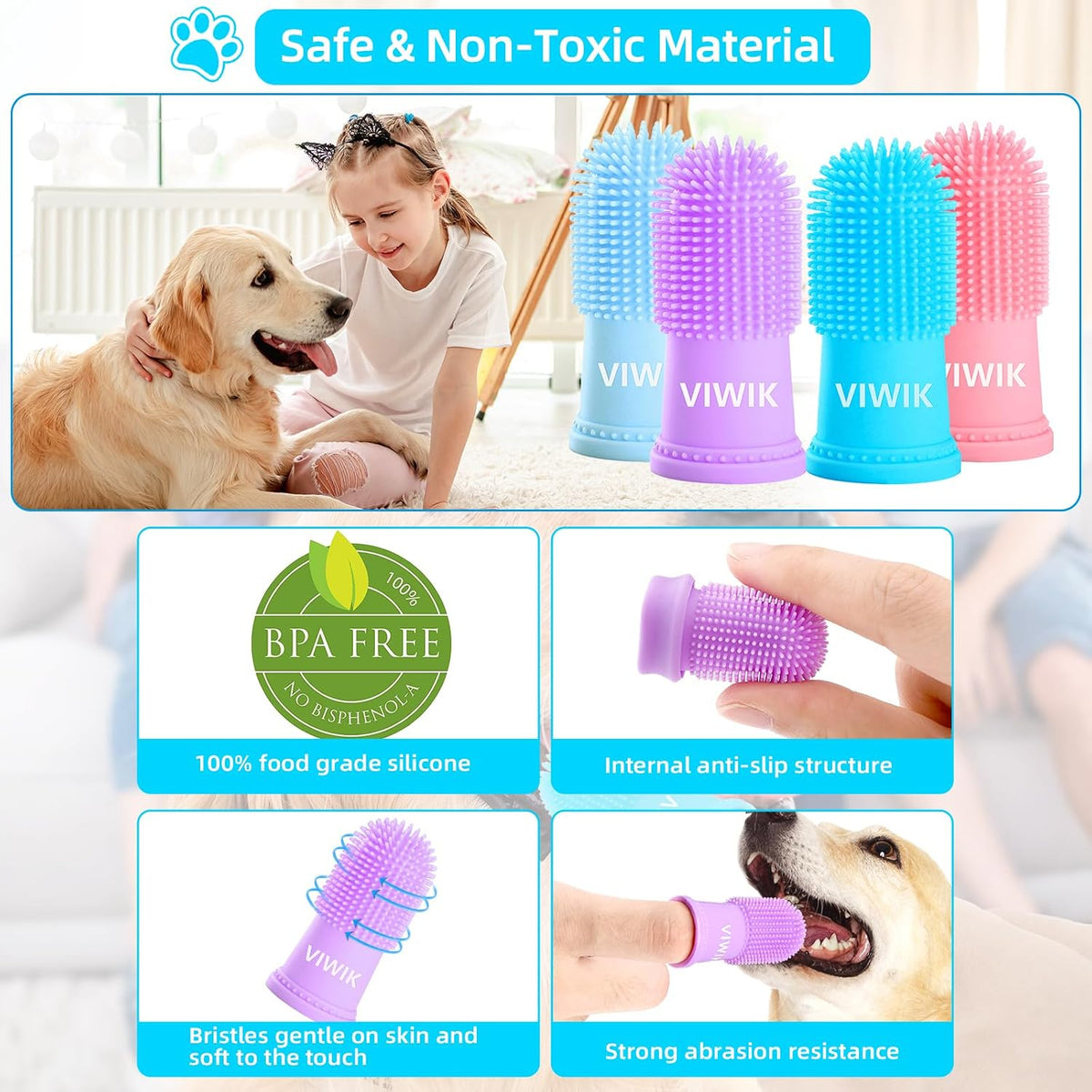 VIWIK 8Pack Pet Tooth Brushing Kit - Medium to Large Dog & Cat Toothbrush, Finger Toothbrush for Puppy Teeth Cleaning & Dental Care