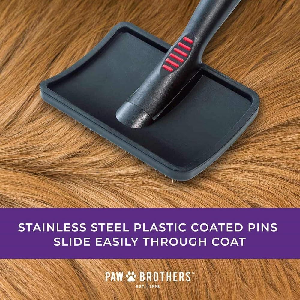 Paw Brothers Soft Pin Curved Slicker Brush for Dogs, Coated Tips, Maximum Coverage, Gentle on Skin, Size 3" x 5.5", Small 