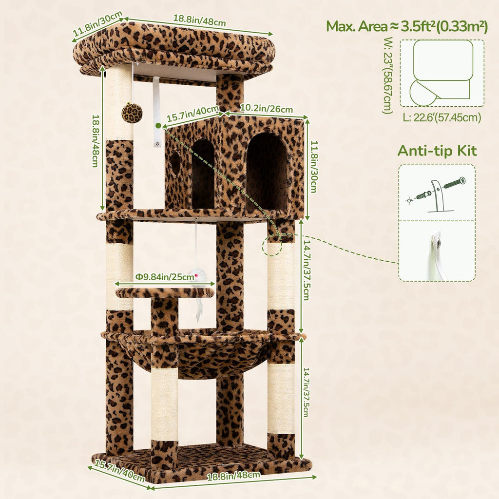 Globlazer Leopard Cat Tree Tower with Scratching Post for Indoor Cats, F53