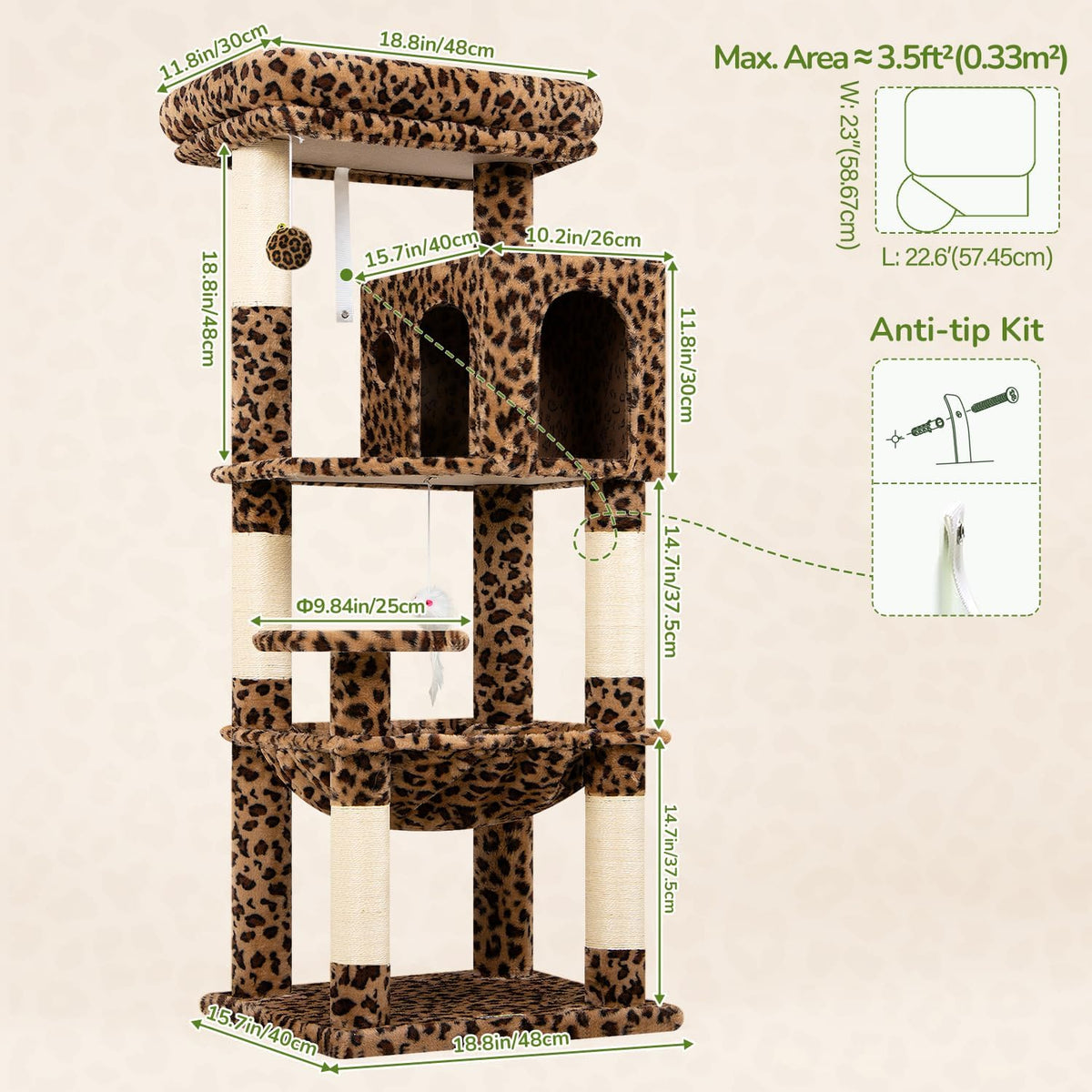 Globlazer Leopard Cat Tree Tower with Scratching Post for Indoor Cats, F53