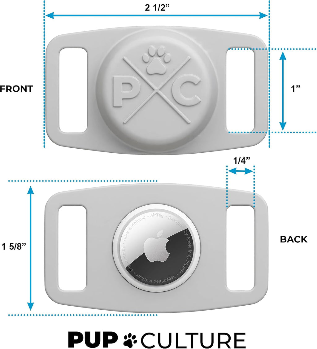 Pup Culture Compatible with AirTag Dog Collar Holder | Durable Protective Case to Help Track Your Pup | for Dog & Cat Collars - Grey 2 Pack
