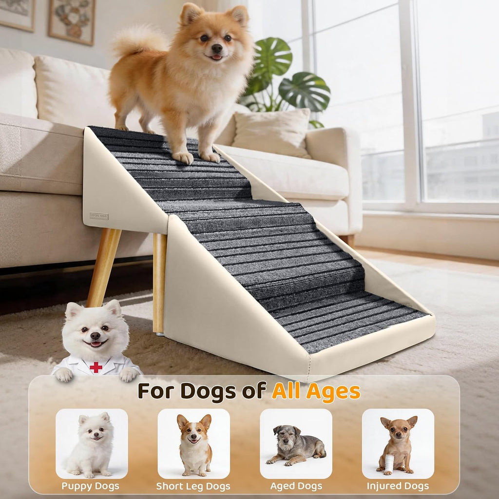 Dog Stairs for Small Dogs,17" H 4‑Step Non‑Slip Dog Ramp for Couch Low Bed