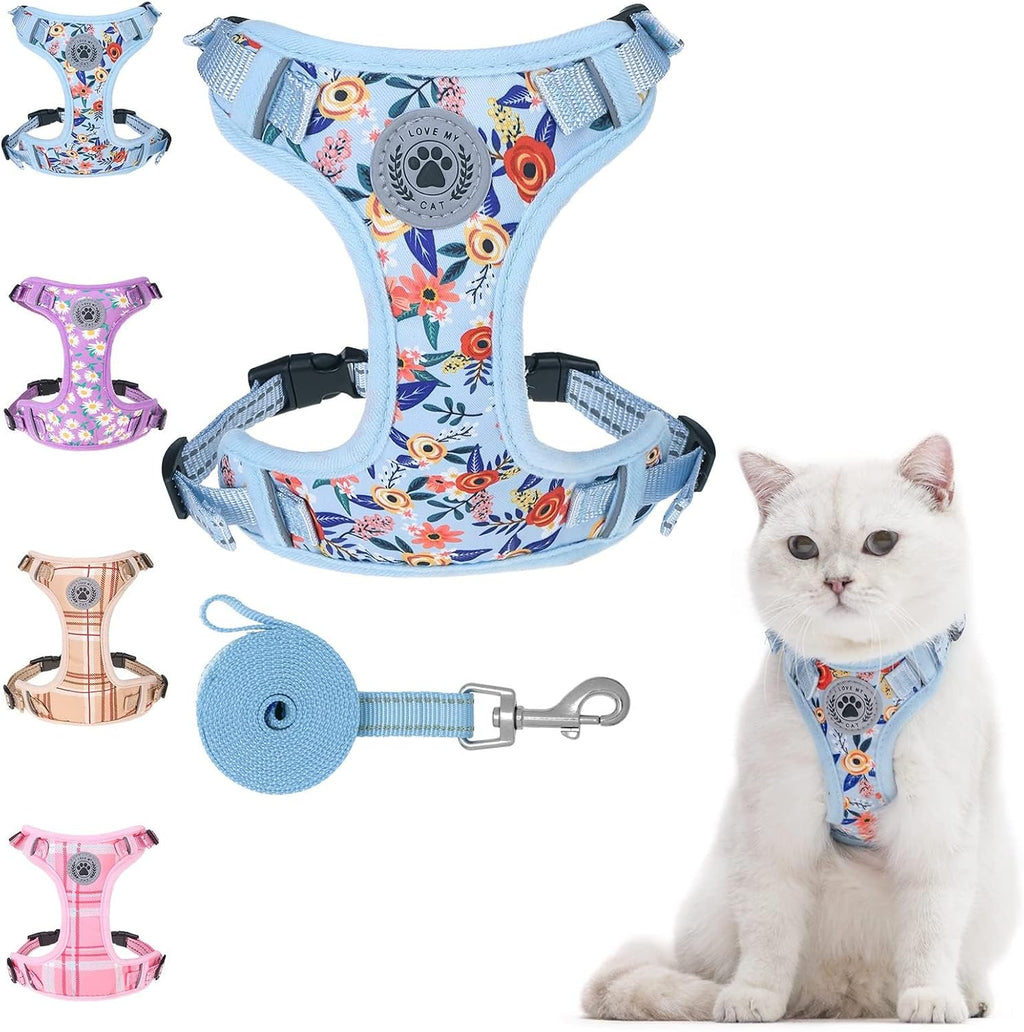 BEAUTYZOO Cat Harness and Leash Set, Escape Proof and Adjustable, Blue