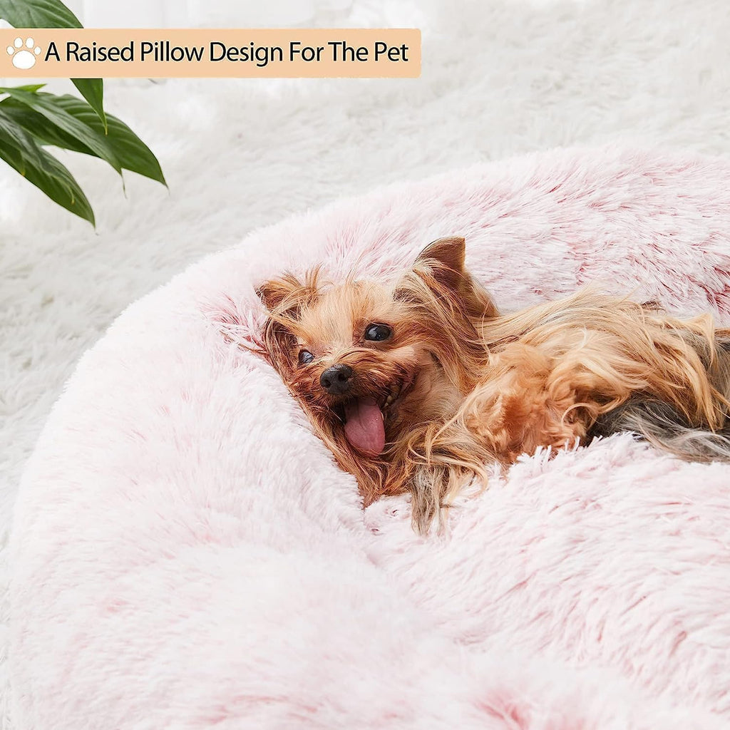 WNPETHOME Large Pink Round Calming Dog Bed Cat Bed for Comfy Sleep
