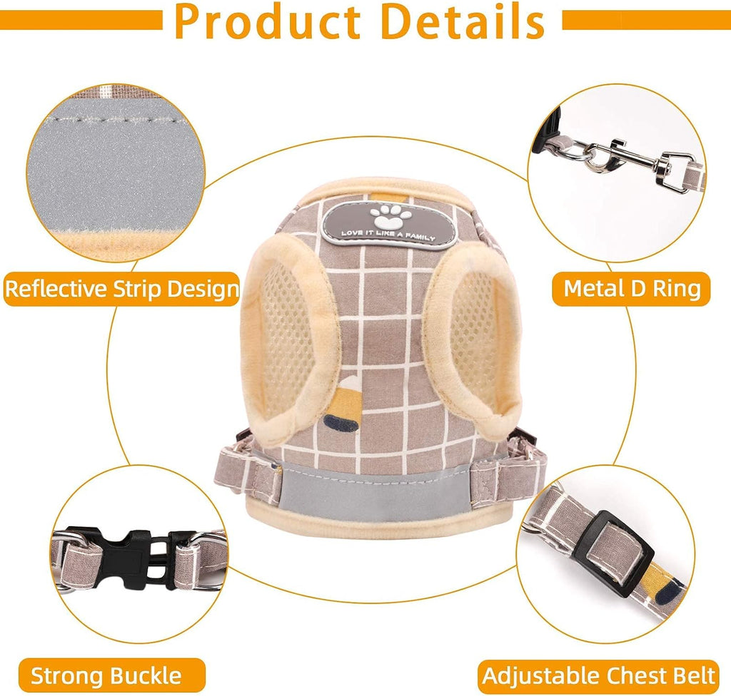 Cat Harness and Leash Set, Escape Proof Harness Khaki-Pattern XS