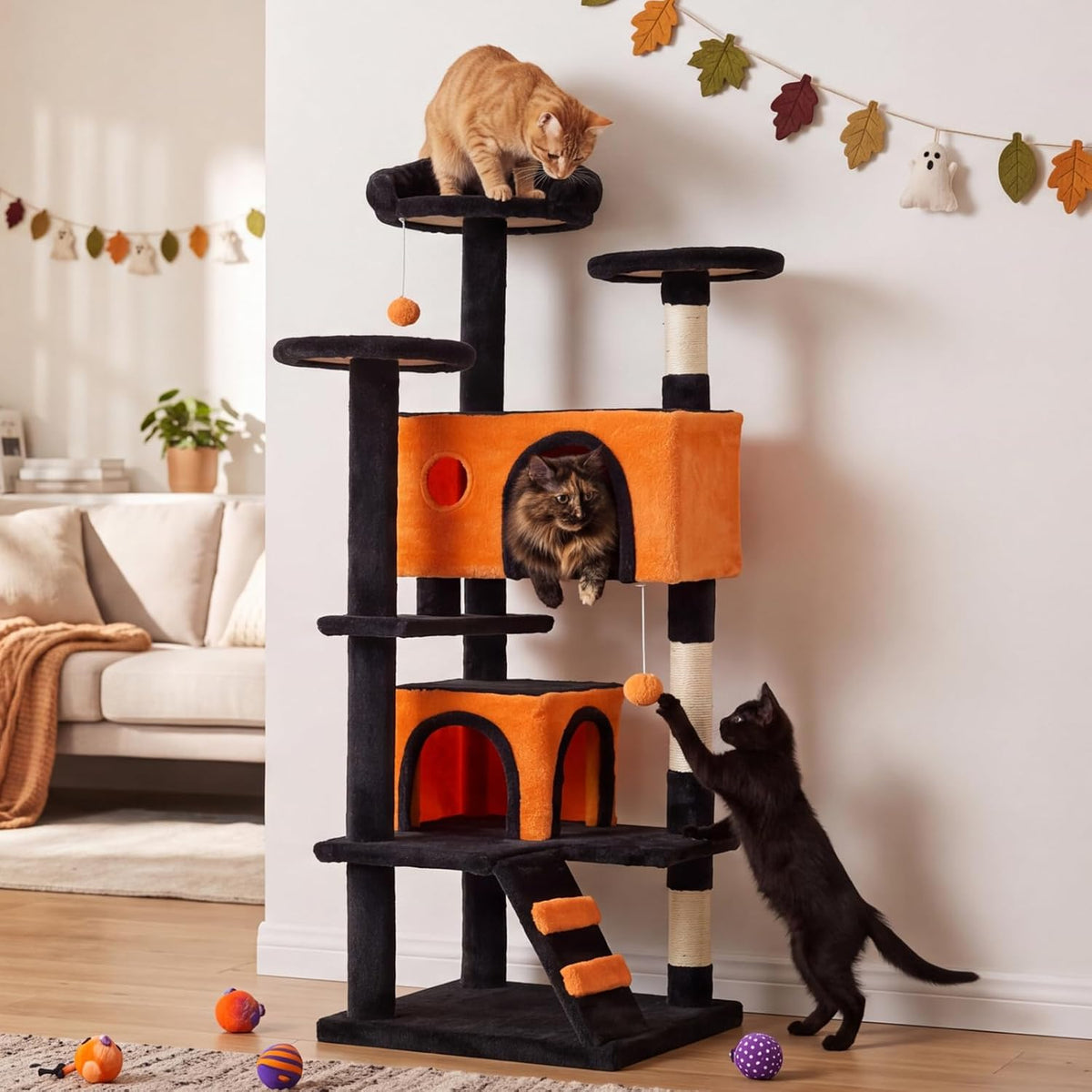 54 Inch Cat Tree Tower with Natural Sisal Scratching Post