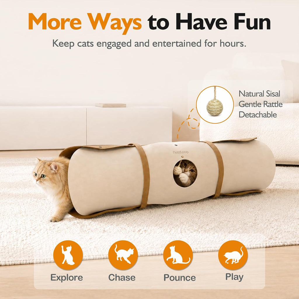 Cat Tunnel, Felt Cat Tunnels for Indoor Cats with Peek Window & Dangling Ball, Interactive Cat Toy Tunnel for Playing, Hiding & Resting, Easy to Assemble, Clean & Store