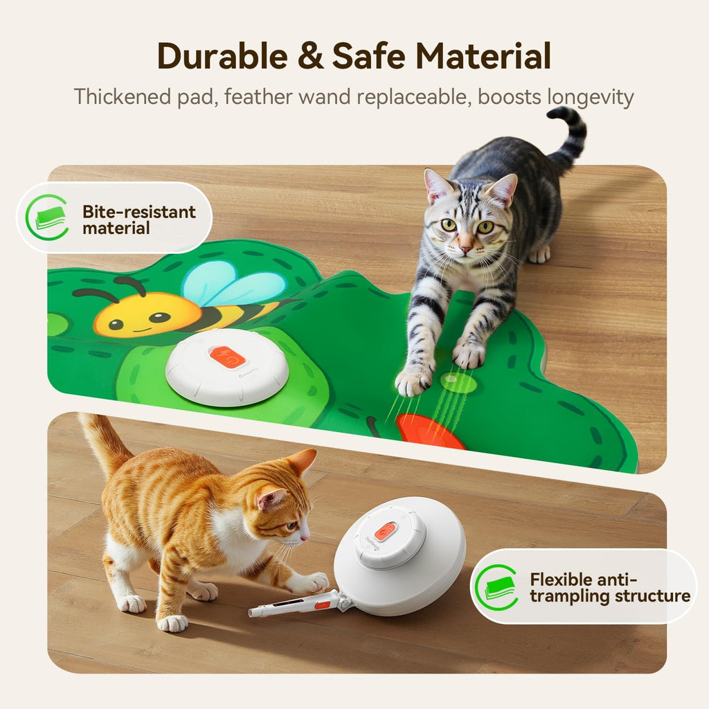 FEELNEEDY Rechargeable Cat Toys, 2 in 1 Hide and Seek Game Interactive Cat Toy, Movable LED Red Dot, Concealed Feathers, Durable Exercise Toys for Indoor Cats, Bored Adult Cats Wand Toy, Green