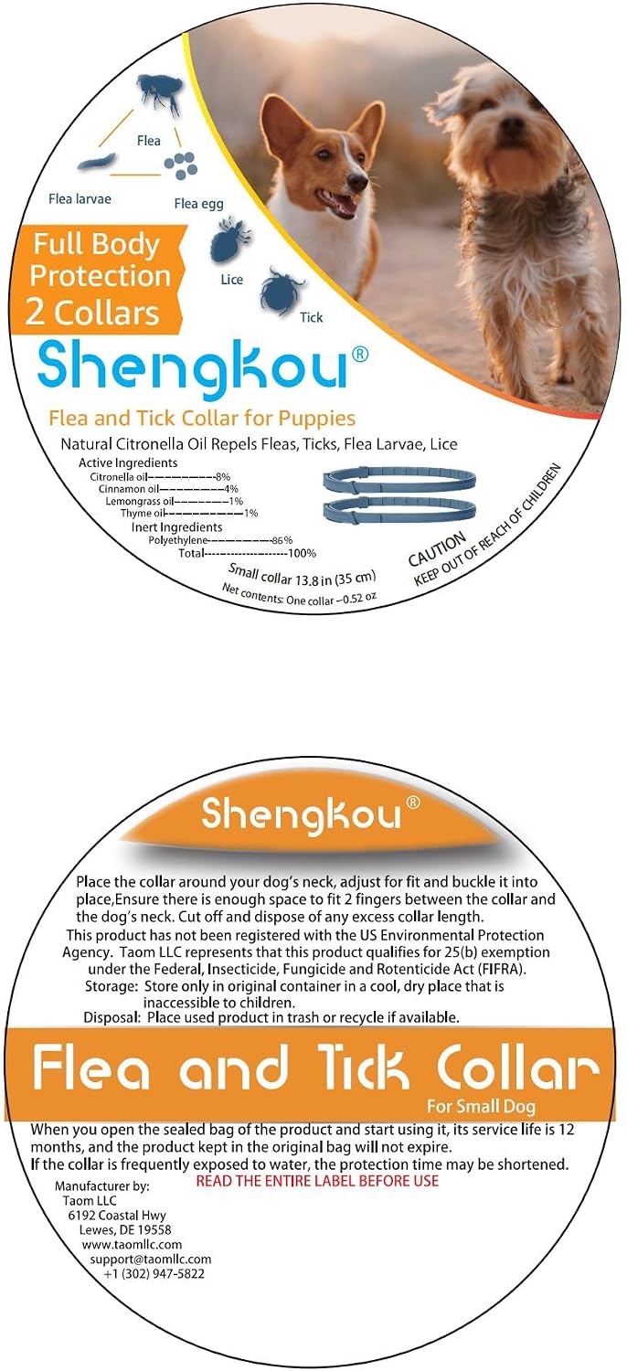 Flea and Tick Collar for Small Dog, Made with Natural Plant Based Essential Oil, Safe and Waterproof, Free Comb and Prevention Treatment Drop, 2x6 Month, 13.8 in (2 Packs)