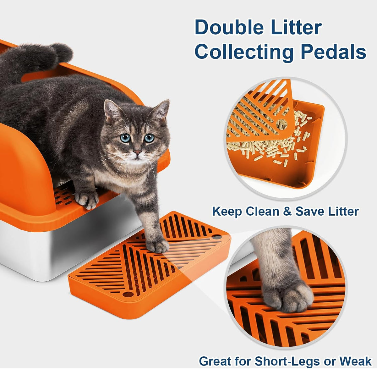 Suzzipaws XL Enclosed Stainless Steel Cat Litter Box for Big Cats | High-Side Anti-Leakage Stainless Steel Litter Box, Non-Sticky, Easy-Clean, Less Tracking for Multi-Cat Homes, Orange