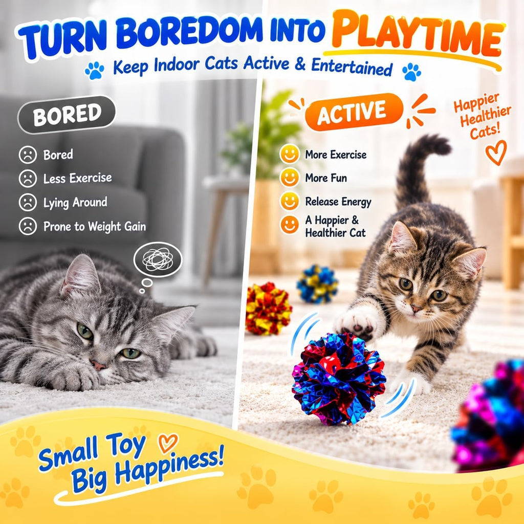 Cat Toys 20 Packs Interactive Crinkle Ball, 2.3 Inch Bright Colors Cat Ball Toys to Attract and Engage Cats, Promote a Healthy Lifestyle for All Breed Sizes Cats