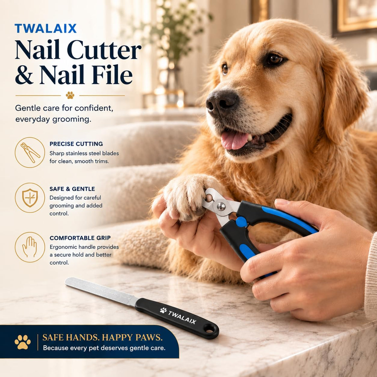 6-in-1 Dog Grooming Kit, Pet Grooming Kit for Dogs & Cats, Professional Cat Brush Set with Slicker Brush, Undercoat Rake, Flea Comb, Nail Clipper, Nail File & Pin Rake Brush