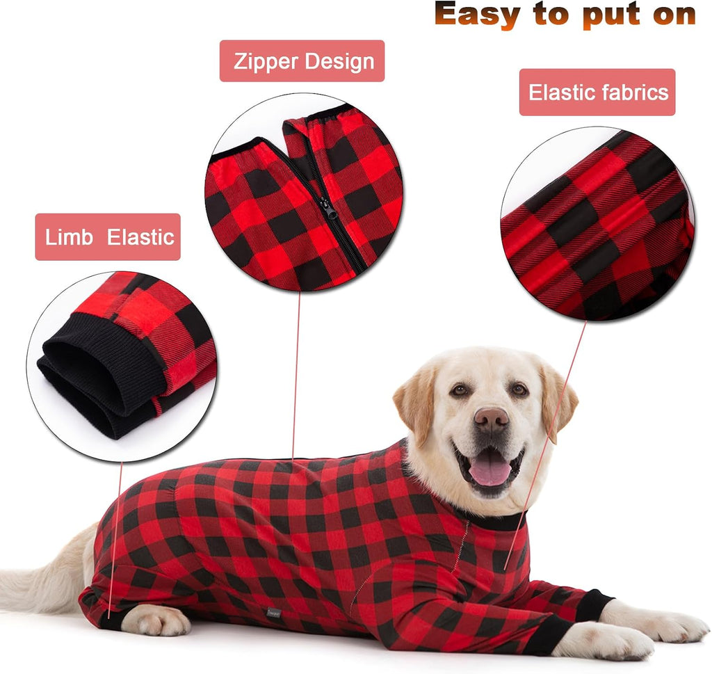 Dog Recovery Suit Full-Zipper After Post-Surgery Large Medium Dogs, Dog Bodysuit for Prevent Licking& Chewing Wounds Onesies Cone Alternative (Red, X-Large)