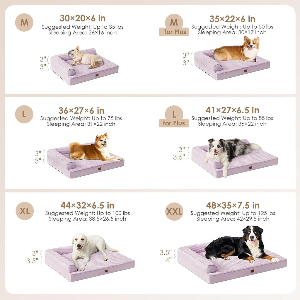 EHEYCIGA Orthopedic Dog Bed Medium Size, Memory Foam Dog Bed, Lilac